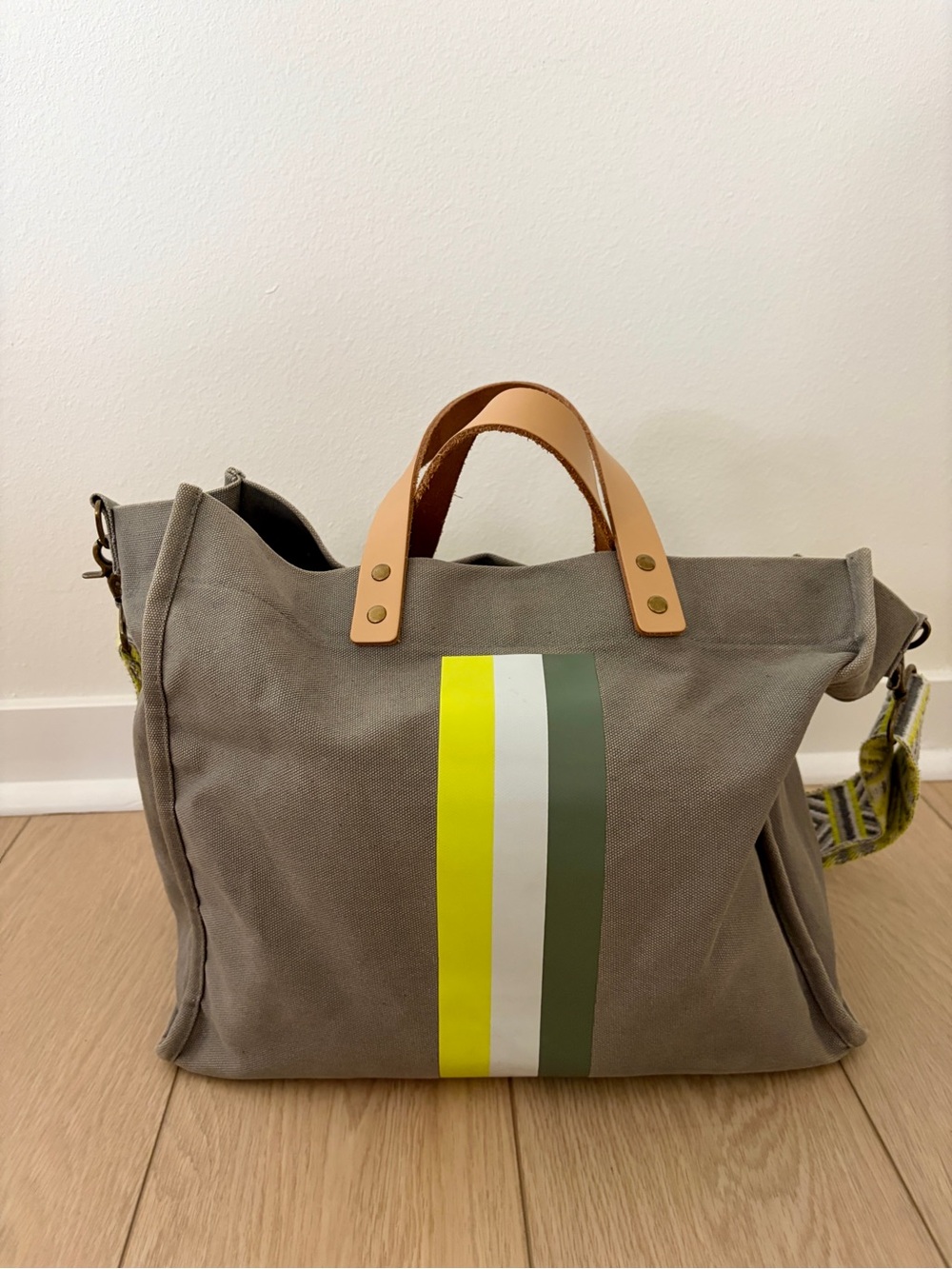 Bagging Rights Tote-ally Canvas Tote Bag with Green & Yellow Stripe
